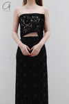OUDE WAAG lace stitching tube top top OW-23SS-TP01 black